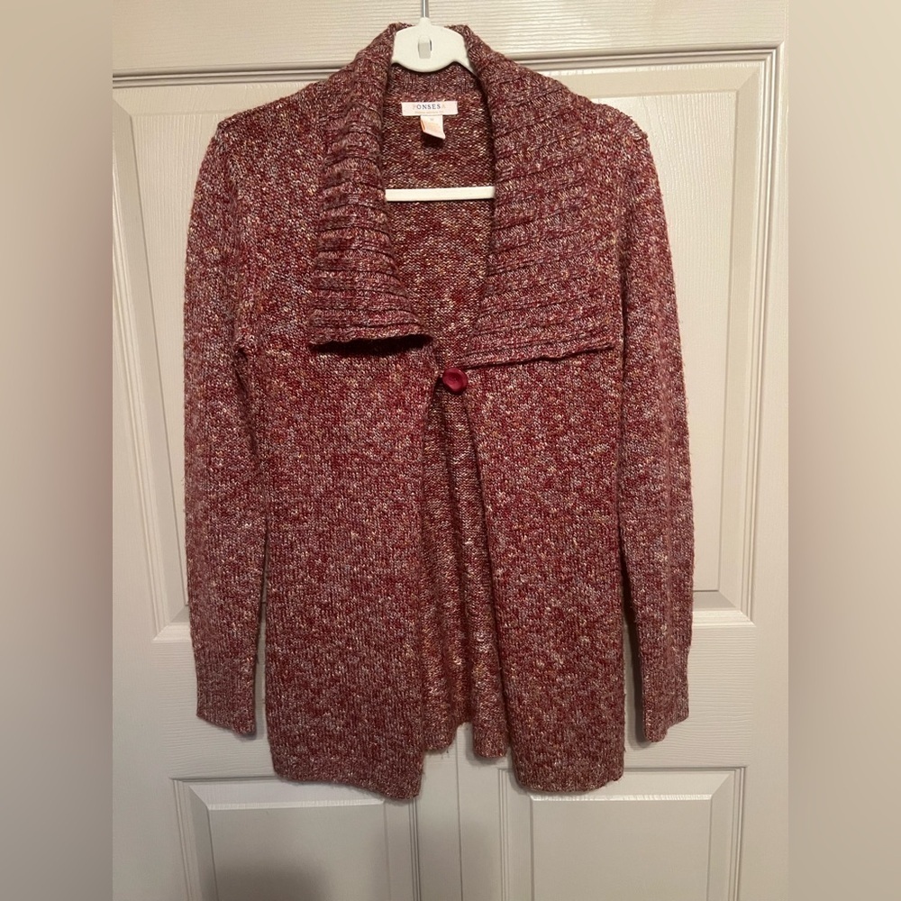 Elegant Burgundy Cardigan with Shawl Collar